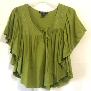 MARINA LUNA olive flounce blouse
